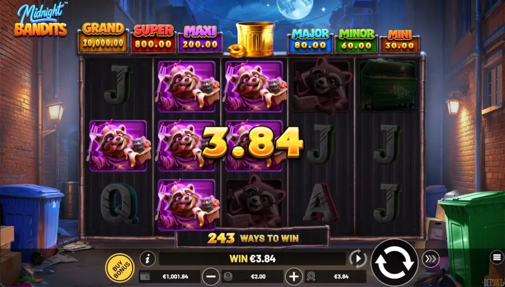 Midnight Bandits regular gameplay with a 243 ways win shown on the reels